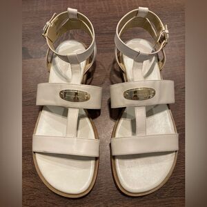 MICHAEL KORS White Sandals Size 9 Gold Name Logo